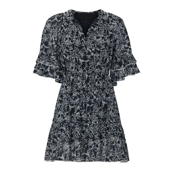 NWT PARKER Lindsay Smocked Fit & Flare Mini Dress Black Small - Picture 5 of 7